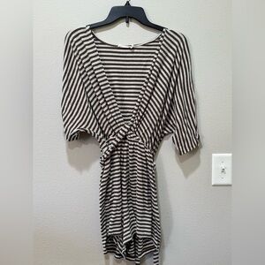 Lush Brown and White Striped Knot-Front Romper